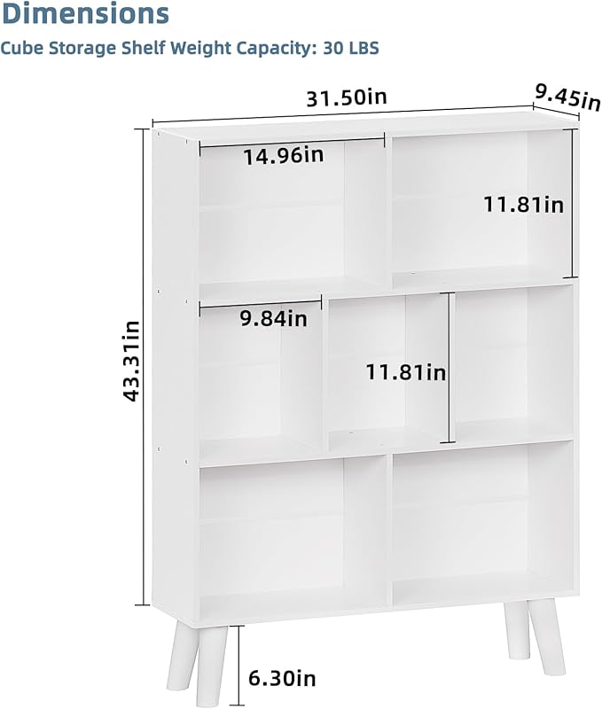 YAHARBO Pure White Bookshelf,3 Tier Book Shelf with Legs, 7 Cube Simple Bookcase,Storage Organizer Shelves Display Bookcases for Bedroom,Living Room - LeafyLoom
