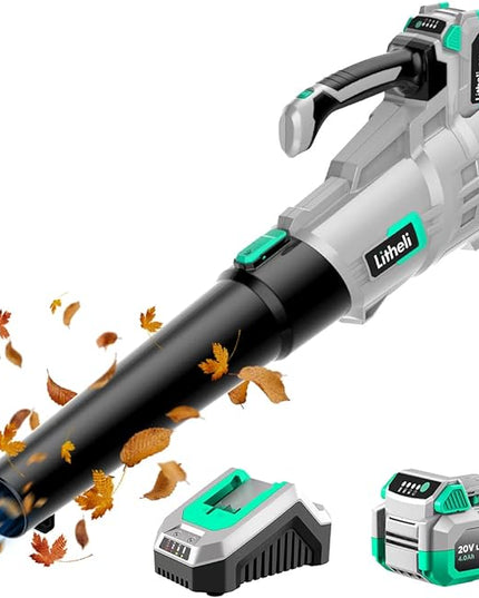 Litheli 20V Cordless, 350 CFM 85 MPH Battery , Variable Speeds Leaf Blower for Cleaning Leaves, Dust, Snow, Lawn, Yard, 4.0Ah Battery & Fast Charger Included - LeafyLoom