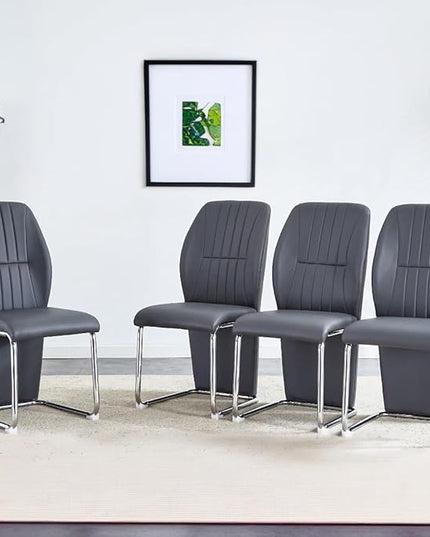 NicBex Dining Chairs Set of 4 Modern PU Dining Room Kitchen Chairs with Wrap-Around High Backrest,Silver Metal Legs,Chairs for Dining Room, Kitchen,Living Room, and Restaurants,Gray - LeafyLoom
