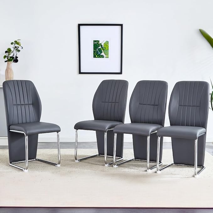 NicBex Dining Chairs Set of 4 Modern PU Dining Room Kitchen Chairs with Wrap-Around High Backrest,Silver Metal Legs,Chairs for Dining Room, Kitchen,Living Room, and Restaurants,Gray - LeafyLoom