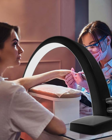 Neatfi Half Moon LED Table Lamp for Estheticians, Nail Tech, and Cosmetician, 1600 Lumens, Dimmable, 3 Light Modes, 40W, 2700K-5600K, Nail Art, Facial, Waxing, Threading, Tattoo (Modern, Black) - LeafyLoom