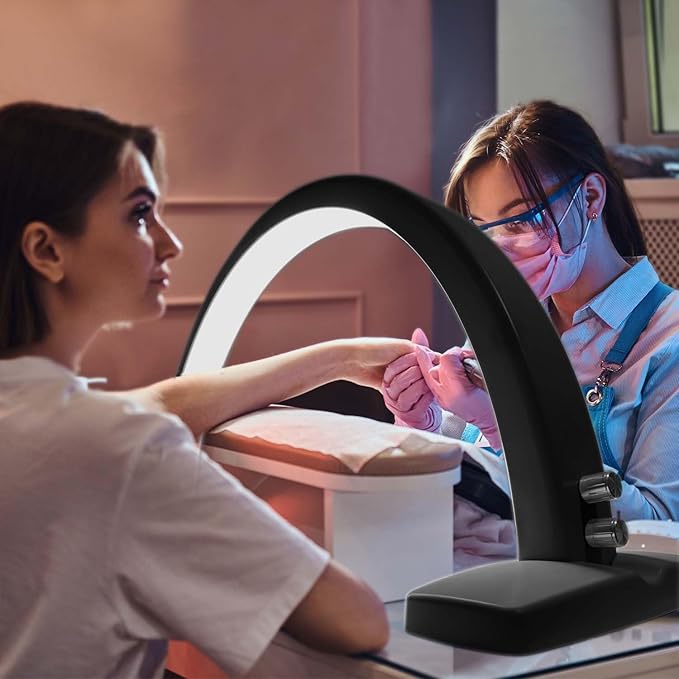 Neatfi Half Moon LED Table Lamp for Estheticians, Nail Tech, and Cosmetician, 1600 Lumens, Dimmable, 3 Light Modes, 40W, 2700K-5600K, Nail Art, Facial, Waxing, Threading, Tattoo (Modern, Black) - LeafyLoom