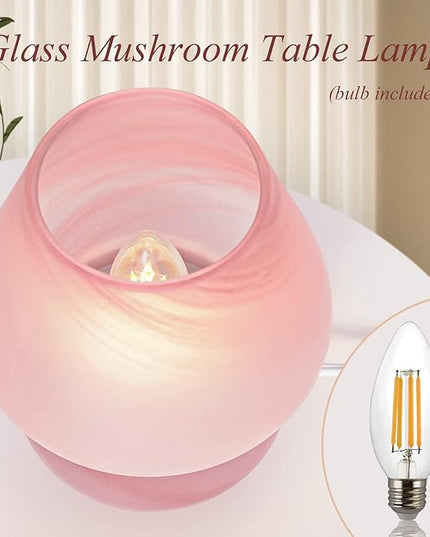 Mushroom Table Lamps for Bedroom Set of 2 Nightstand Light Pink, Small Glass Nightlight Stepless Dimmable Desk Lamp for Dining, Living, Nursery, Vanity, Home Decor, Gift for Girls Women - LeafyLoom