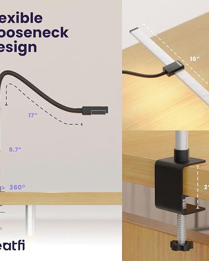 Neatfi Modern Desk Lamp with Clamp, Touch & Remote Controlled, 15W, Adjustable Color Temperature (3000K-6000K), Stepless Dimming, Flicker-Free, Wide-Angle Lighting for Home (Gooseneck, Silver) - LeafyLoom