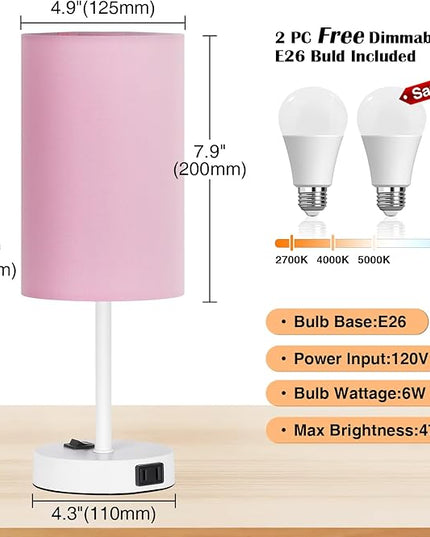 ZJOJO Table Lamp Set of 2 Modern Desk Lamp with AC Outlet and Phone Stands, nightstand lamps set of 2 Perfect Bedside Lamp for Bedroom, Living Room, Office - LeafyLoom