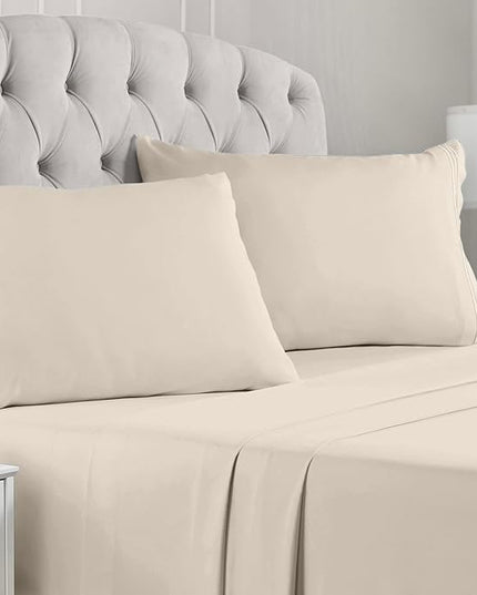 Mellanni Extra Deep Queen Sheets - 4 PC Iconic Collection Bedding Sheets & Pillowcases - Hotel Luxury, Ultra Soft, Cooling Bed Sheets - Extra Deep Pocket up to 21 inch (Queen, Burnt Sand) - LeafyLoom