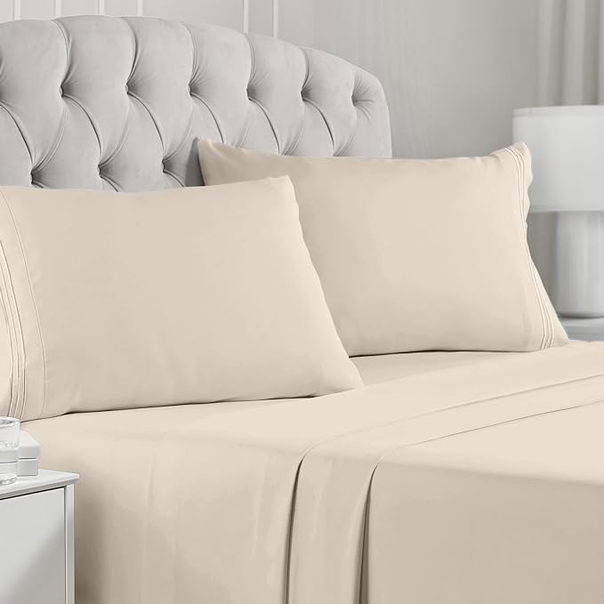 Mellanni Extra Deep Full Sheets - 4 PC Iconic Collection Bedding Sheets & Pillowcases - Hotel Luxury, Ultra Soft, Cooling Bed Sheets - Extra Deep Pocket up to 21 inch (Full, Burnt Sand) - LeafyLoom