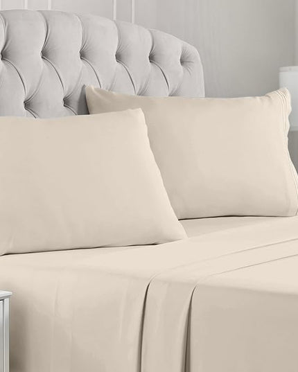 Mellanni Split King Sheets Set - 5 PC Iconic Collection Bedding Sheets & Pillowcases - Hotel Luxury, Extra Soft, Cooling Bed Sheets - Deep Pocket up to 16 inch (Split King, Burnt Sand) - LeafyLoom