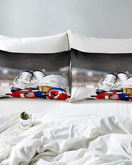 Erosebridal Ice Hockey Comforter Set Queen, Hockey Player Down Comforter for Kids Boys Girls Teens Juvenile, Sports Game Duvet Set, Soft Winter Quilted Duvet Sports Bedroom Decor for All Season - LeafyLoom