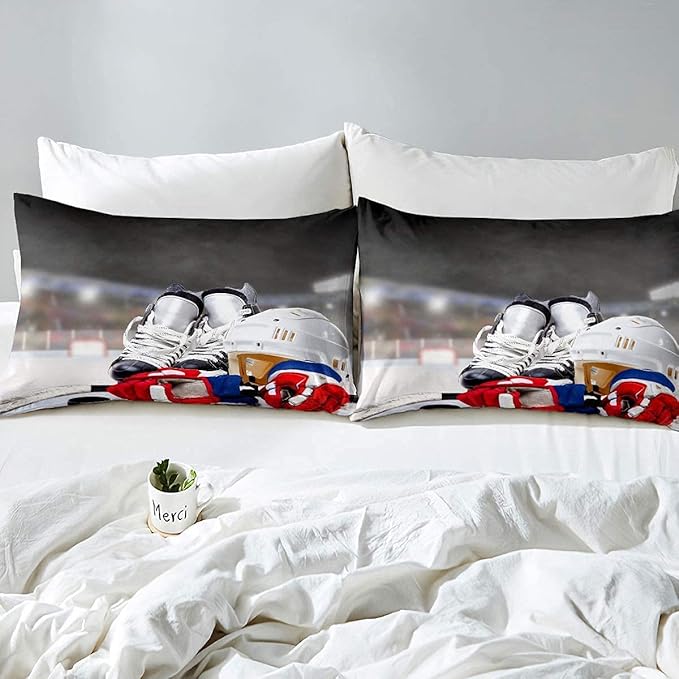 Erosebridal Ice Hockey Comforter Set Queen, Hockey Player Down Comforter for Kids Boys Girls Teens Juvenile, Sports Game Duvet Set, Soft Winter Quilted Duvet Sports Bedroom Decor for All Season - LeafyLoom
