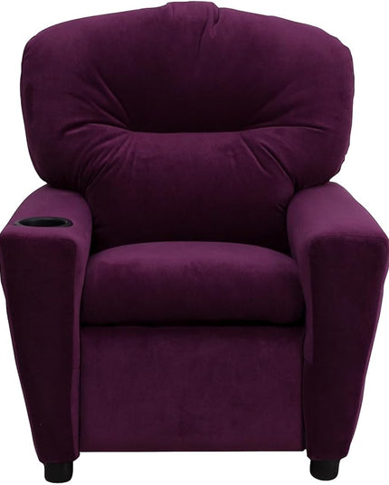 Flash Furniture Chandler Microfiber Kids Recliner with Cup Holder and Safety Recline, Contemporary Reclining Chair for Kids, Supports up to 90 lbs., Purple - LeafyLoom