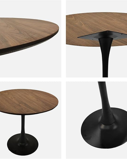 NicBex 31.5Inch Round Dining Table,Minimalist Kitchen Table with MDF Walnut Tabletop and Pedestal Base for 2 to 4,Leisure Coffee Table for Kitchen,Small Space and Living Room,Space-Saving,Walnut+Black - LeafyLoom