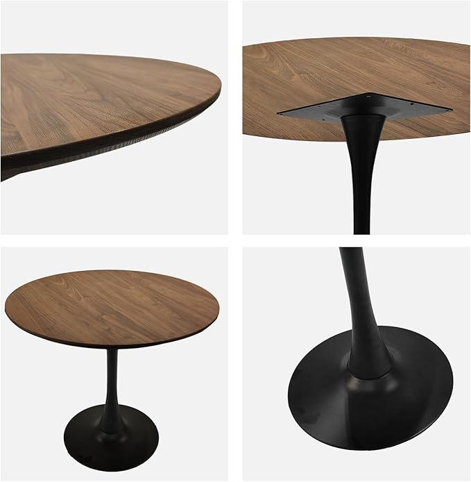 NicBex 31.5Inch Round Dining Table,Minimalist Kitchen Table with MDF Walnut Tabletop and Pedestal Base for 2 to 4,Leisure Coffee Table for Kitchen,Small Space and Living Room,Space-Saving,Walnut+Black - LeafyLoom