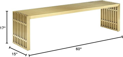 Modway Gridiron Contemporary Modern Gold Stainless Steel Large Bench, 60" - LeafyLoom