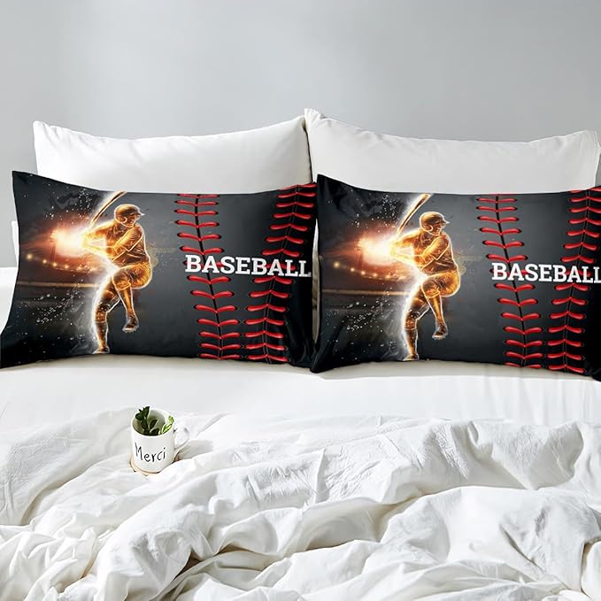 Erosebridal Baseball Bedding Set, Golden Athlete Comforter Set Full Size, Sports Games Down Comforter for Kids Boys Girls Bedroom, Glitter Outer Space Duvet Insert for Living Room - LeafyLoom