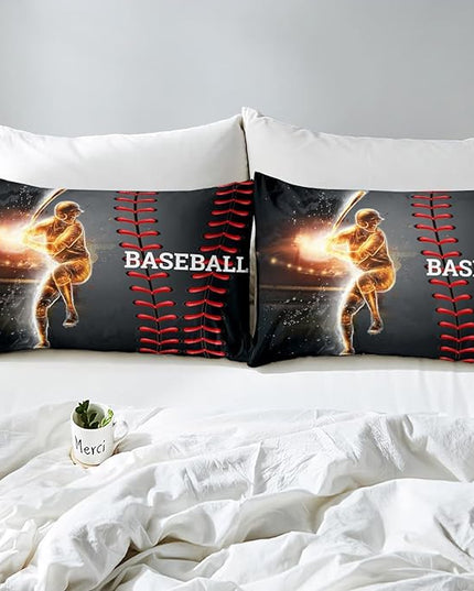 Erosebridal Baseball Bedding Set, Golden Athlete Comforter Set Twin Size, Sports Games Down Comforter for Kids Boys Girls Bedroom, Glitter Outer Space Duvet Insert for Living Room - LeafyLoom