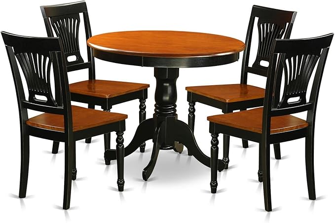 East West Furniture ANPL5-BLK-W 5 Piece Kitchen Set Includes a Round Dining Room Table with Pedestal and 4 Solid Wood Seat Chairs, 36x36 Inch, Black & Cherry - LeafyLoom