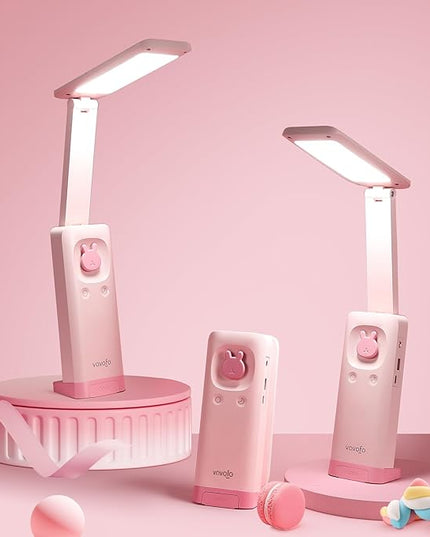 VAVOFO Desk Lamp Foldable Portable Cute Desk Lamp, Battery Powered Desk Lamp, Built-in 6000mAh Rechargeable, 3 Color Warm Pink Desk Lamp, USB C Rechargeable Desk Lamp, Cordless Desk Lamp, Battery Lamp - LeafyLoom