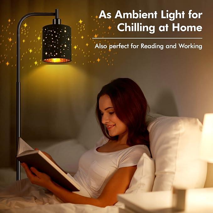 Industrial Floor Lamp, Modern Standing Lamps for Bedroom with 6W LED Bulb, Foot Switch, Farmhouse Floor Lamp with Decorative Lampshade, Metal Tall Stand up Light, Vintage Lamp for Living Room, Black - LeafyLoom