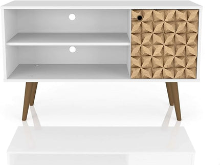 Manhattan Comfort Liberty Mid Century Modern TV Stand for Televisions up to 46 Inches, Bedroom and Living Room Entertainment Center with Storage, Shelves, and Cabinet, 43" Wide, White/3D Brown - LeafyLoom