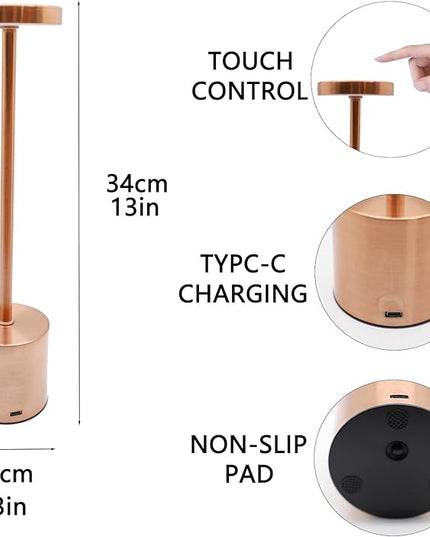 2 Pack Cordless Table Lamp Rechargeable 5000mAh Battery Operated Portable LED Desk Lamp 3 Color Temperature Stepless Dimming for Bedroom Restaurant Coffee Shop Party (Rose Gold) - LeafyLoom