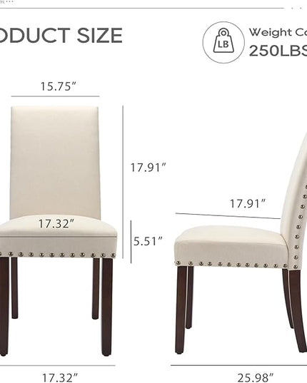 COLAMY Modern Wood Dining Chairs Set of 2, Parsons Dining Chairs, 19 Inch Padded Dining Chairs with Nailed Trim for Kitchen Dining Living Room, Beige - LeafyLoom