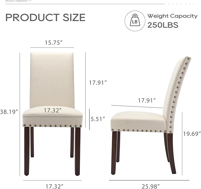 COLAMY Modern Wood Dining Chairs Set of 2, Parsons Dining Chairs, 19 Inch Padded Dining Chairs with Nailed Trim for Kitchen Dining Living Room, Beige - LeafyLoom