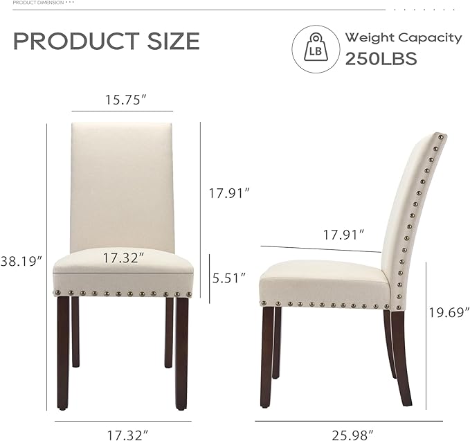 COLAMY Modern Wood Dining Chairs Set of 4,19 Inch Parsons Dining Chairs, High Back Padded Chairs with Nailed Trim, Kitchen Dining Room Chairs, Beige - LeafyLoom