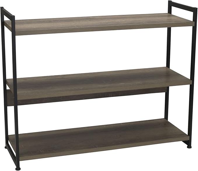 Household Essentials Ashwood 3 Tier Storage Shelf with Metal, Grey Shelves – Black Frame - LeafyLoom