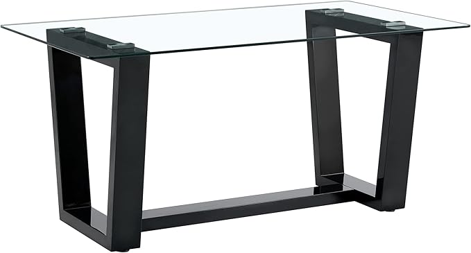 NicBex 63Inch Rectangular Dining Table,Modern Kitchen Table with Tempered Glass Tabletop and Black MDF Trapezoid Bracket for 6 to 8,Large Dining Room Table for Kitchen,Meeting Living Room,Black - LeafyLoom