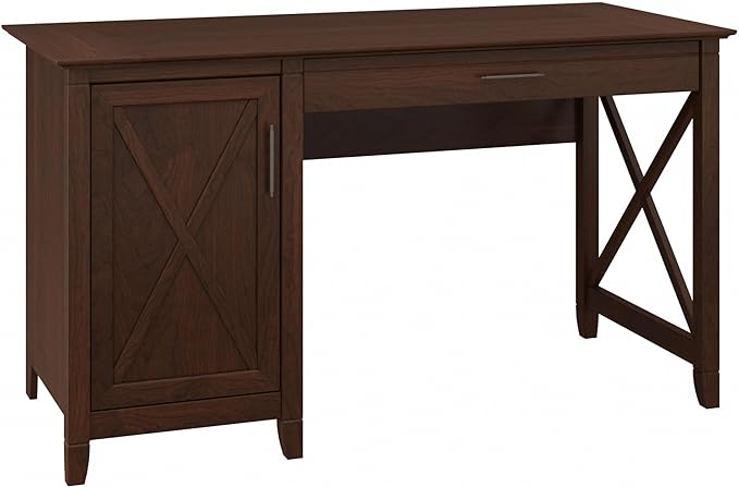 Bush Furniture Key West Computer Desk with Storage | Farmhouse PC Table for Home Office in Bing Cherry | 54W x 24D - LeafyLoom
