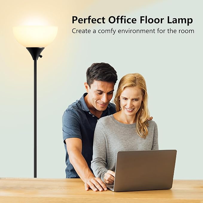 Floor Lamps for Living Room, Dimmable LED Modern Simple Standing Lamp, Tall Lamps for Bedroom Office Dining Room Kitchen, Minimalist Black Pole Lamp with Rotary Switch, 9W LED Bulb Included - LeafyLoom