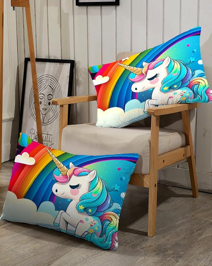 Rainbow Unicorn Bedding Sets Queen Size Comforter Set for Girls Kids Children Teens Boys Cartoon Unicorn Colorful Starry Blue Glitter Quilt 1 Comforter + 2 Pillow Cases - LeafyLoom