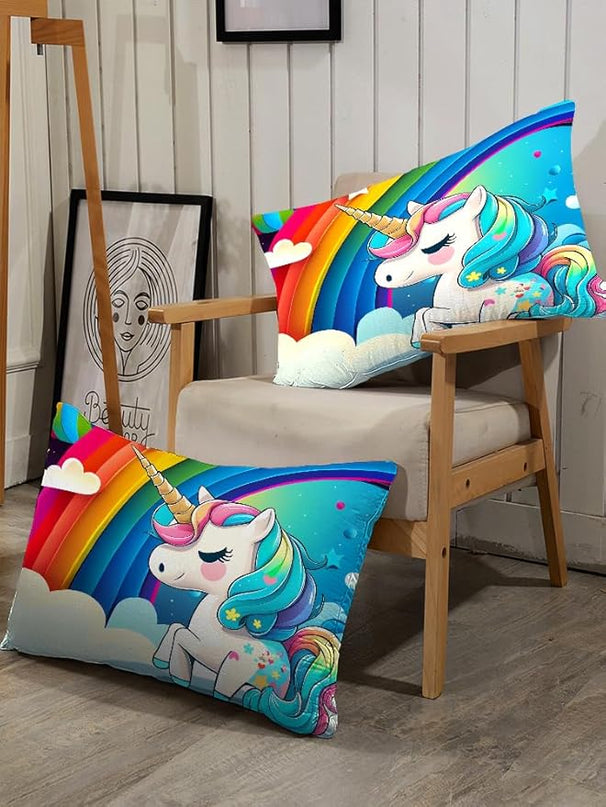 Rainbow Unicorn Bedding Sets Queen Size Comforter Set for Girls Kids Children Teens Boys Cartoon Unicorn Colorful Starry Blue Glitter Quilt 1 Comforter + 2 Pillow Cases - LeafyLoom