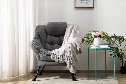 HollyHOME Modern Fabric Large Lazy Chair, Accent Oversized Comfy Reading Chair, Thick Padded Cozy Lounge Chair with Armrest, Steel Frame Leisure Sofa Chair for Living Room, Bedroom, Dorm, Stale Grey - LeafyLoom