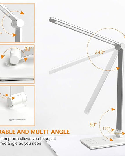 Desk Lamp, Desk Light, Dimmable Table Lamp, 7W, 5 Color Modes, 6 Brightness Levels, Touch Control, Memory Function, LED Foldable Led Lamp for Reading, Working, Office, Study (Silver) - LeafyLoom
