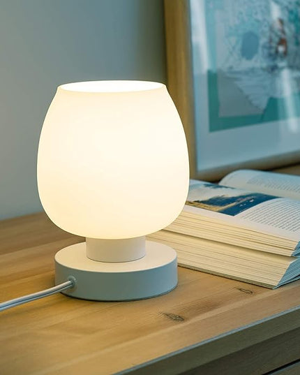 Touch Bedside Table Lamp Set of 2 - Small Modern Table Lamp for Bedroom Living Room Nightstand, 3-Way Dimable Desk lamp with White Opal Glass Lamp Shade, 2700K LED Bulb, Simple Design Home Decor - LeafyLoom
