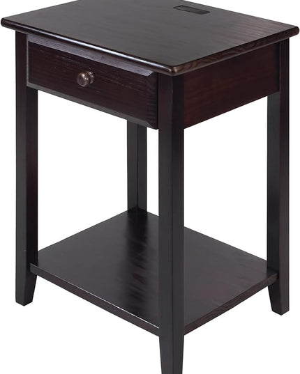 Casual Home Night Owl Nightstand with USB Ports-Espresso - LeafyLoom