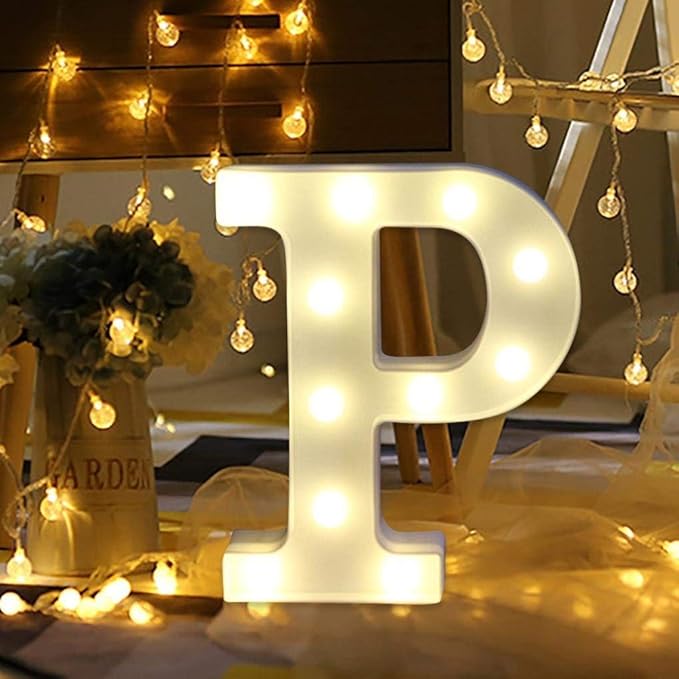 LED Marquee Letter Lights Sign P 26 Alphabet Light Up Letters Sign for Night Light Wedding Birthday Party Battery Powered Christmas Lamp Home Bar Decoration (P) - LeafyLoom
