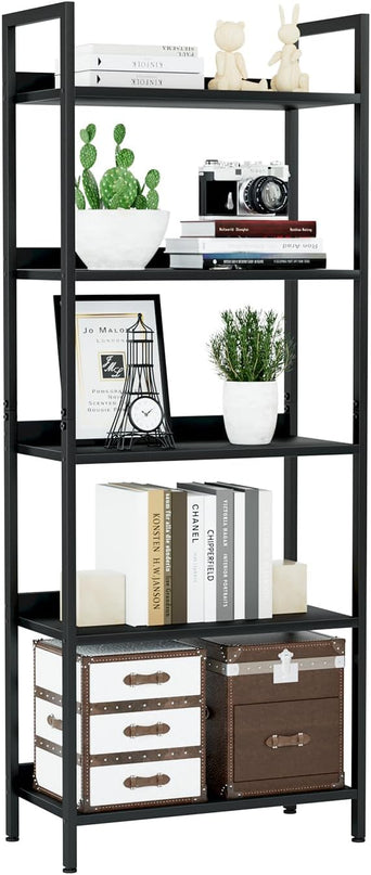 NUMENN Bookshelf, 5 Tier Bookshelves, Home Office Bookcase Shelf Storage Organizer, Free Standing Storage Shelving Unit for Bedroom, Living Room and Home Office, Black - LeafyLoom