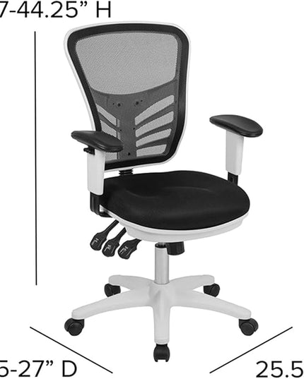 Flash Furniture Nicholas Mid-Back Swivel Office and Gaming Chair, Ergonomic Mesh Office Chair with Adjustable Lumbar Support and Height, Black/White - LeafyLoom