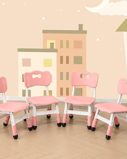 4 Piece Kids Chair Set 3 Levels Adjustable Stackable Kids Chairs Ideal for Playrooms, Schools, Daycares and Homes Washable and easy to clean Max weight 220LB(Pink 4Piece set) - LeafyLoom