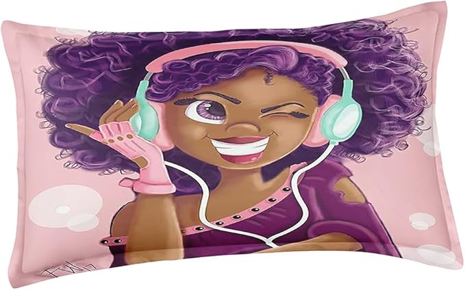 Twin Bedding Sets for Girls, Cute African American Black Girl Magic Comforter Set, Pink Bed Set for Toddler Kids Teenager, Gift for Little Girls Bedroom Decor, 1 Comforter with 2 Pillowcases - LeafyLoom