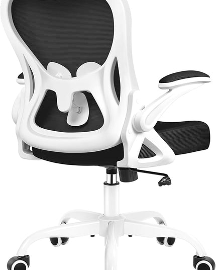 Office Chair Desk Chair, Ergonomic Mesh Computer Chair Home Office Desk Chairs, Swivel Task Chair Mid Back Breathable Rolling Chair with Adjustable Lumbar Support Flip Up Armrest (White) - LeafyLoom