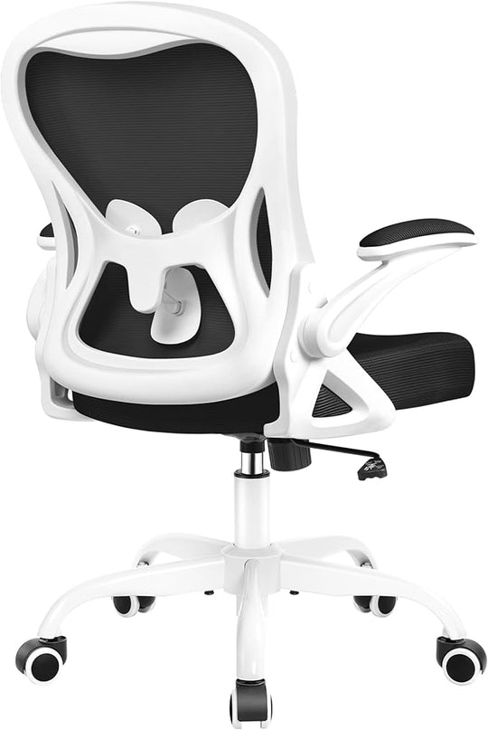 Office Chair Desk Chair, Ergonomic Mesh Computer Chair Home Office Desk Chairs, Swivel Task Chair Mid Back Breathable Rolling Chair with Adjustable Lumbar Support Flip Up Armrest (White) - LeafyLoom