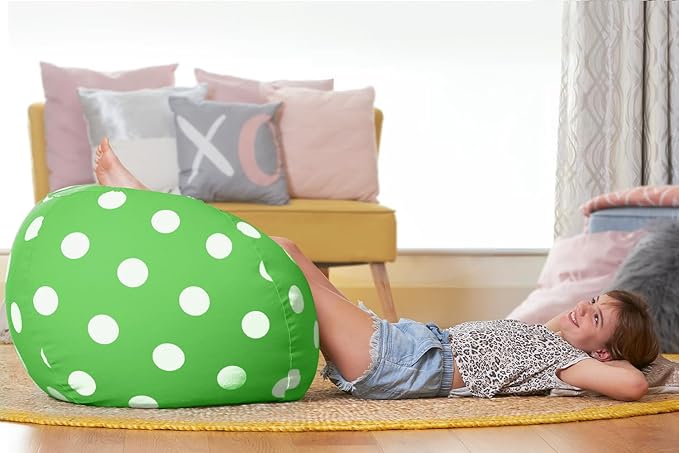 Aubliss Stuffed Animal Bean Bag Storage Chair (Green Dot, Large (38'')) - LeafyLoom