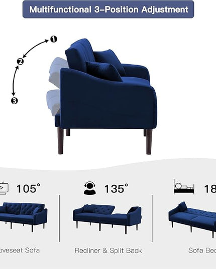 Mid-Century Modern Living Room Furniture Sets Tufted Loveseat Sofa Adjusting Backrest Small Comfy Couch for Bedroom Apartment,Home Office, Sofá, Blue-3 - LeafyLoom