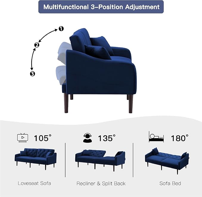 Mid-Century Modern Living Room Furniture Sets Tufted Loveseat Sofa Adjusting Backrest Small Comfy Couch for Bedroom Apartment,Home Office, Sofá, Blue-3 - LeafyLoom