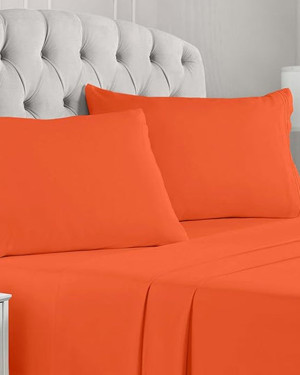 Mellanni California King Sheets Set - 4 PC Iconic Collection Bedding Sheets & Pillowcases - Hotel Luxury, Extra Soft, Cooling Bed Sheets - Deep Pocket up to 16 inch (Cal King, Poppy Orange) - LeafyLoom