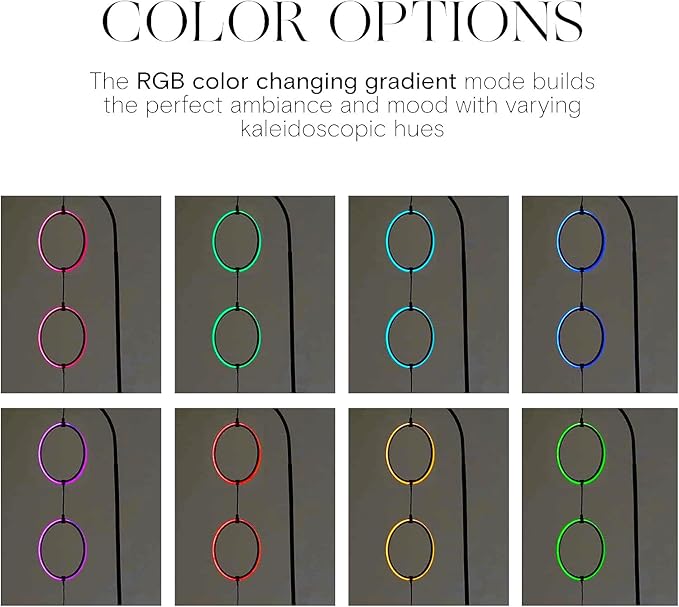 Brightech Nova Modern Color Changing Floor Lamp - LED Lamp with Stunning RGB Color Gradient and Contemporary 3-Circle Ring-Style Pendant - Corner or Over-The-Couch Arching Pole Standing Lamp - Black - LeafyLoom